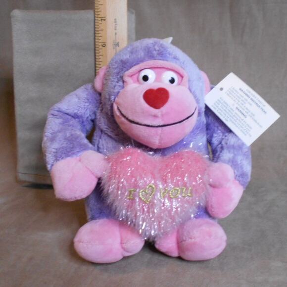 Valentine's Purple & Pink Gorilla Ape Plush w/I Love You Heart 6" Walmart - Picture 3 of 9